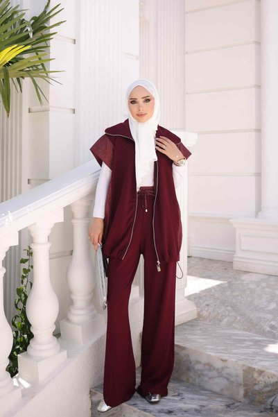 Plum Garnished Vest and Trouser Set