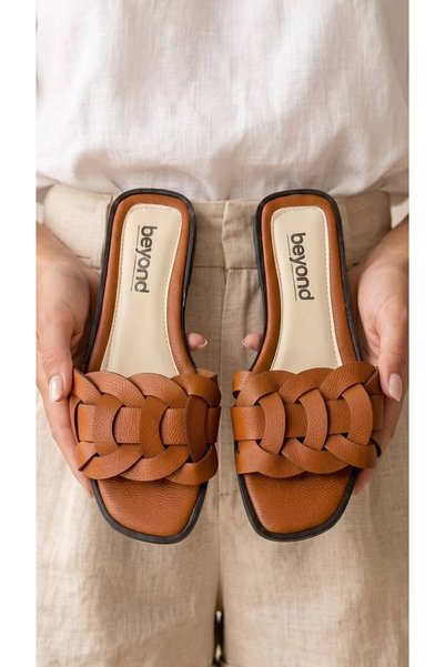 Women's Tan Gc Leather Slippers 1cm Byndst01