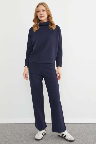 Basic Turtleneck Elastic Waist 2-Piece Set