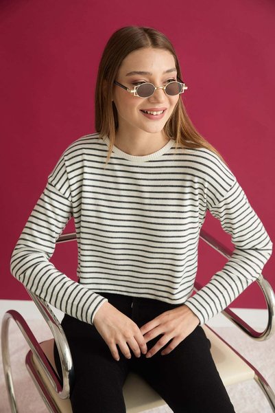 Striped Crop Thin Knit Sweater