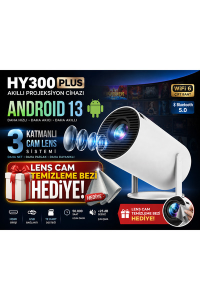 HY300 Plus паметен проектор со поддршка за 4K, Android 13, WiFi 6, Bluetooth 5.0, мини проектор за домашно кино