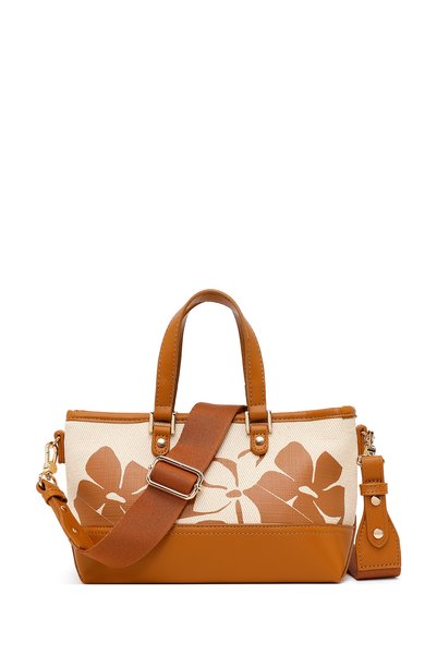 Women's Camel Long Strap Patterned Mini Shoulder Bag 26Sbd251226