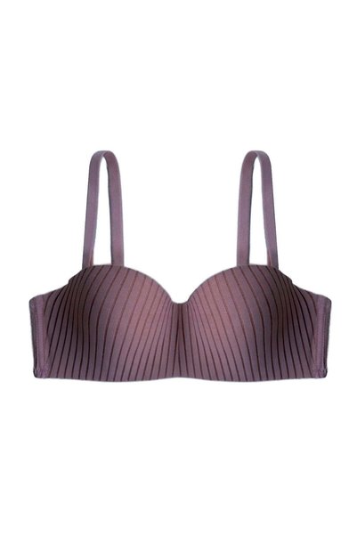 Seamless Bra - Striva |   Plum Micro Line Patterned Underwire Gathering Women's Bra