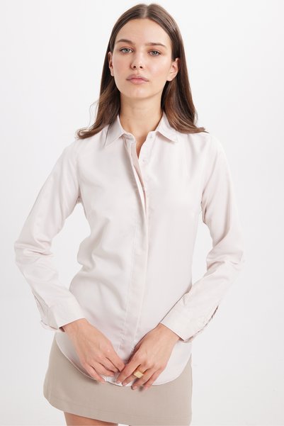 Women's Slim Fit Slim Fit Body Fitting Long Sleeve Hidden Button Detailed Stone Basic Shirt