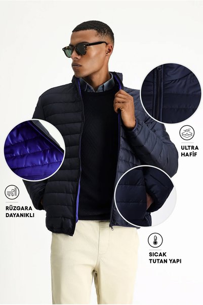 Stand Collar Zippered Pocket Windproof Warm Quilted Sports Coat