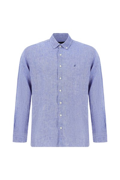 Long Sleeve Regular Fit Buttoned Collar Linen Shirt