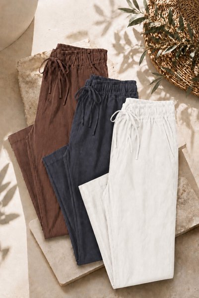 Men's 3-Piece Loose Linen Trousers with Elastic Waist