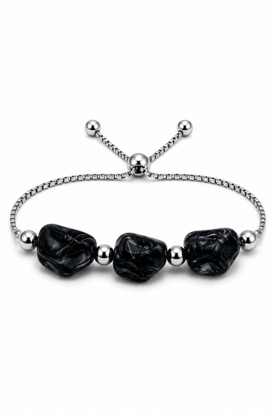 Women's Black Natural Stone Adjustable Chain Bracelet