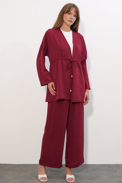 Women's Ayrobin Kimono Pants Double Set 30101 - Burgundy