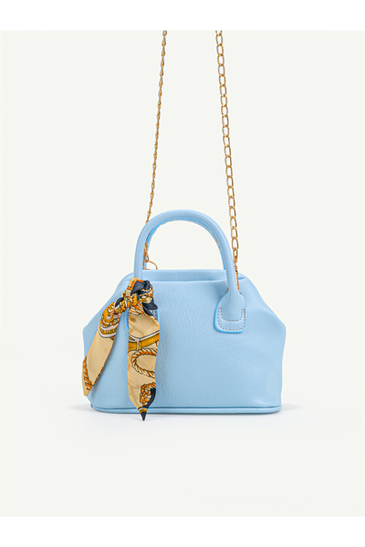 Wrinkled Textured Blue Shk334 Faux Leather, Scholarship, Chain Strap, Scarf Gift, Hand, Arm and Shoulder Bag