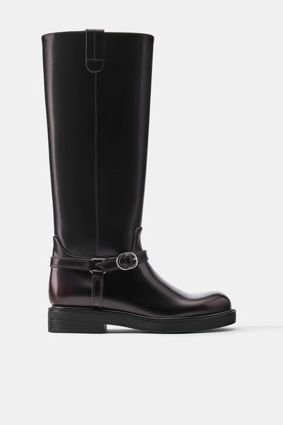 Flat Long Boots with Buckle