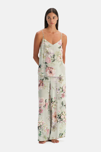 Ada Tea Flower Patterned Woven Camisole Trouser Set