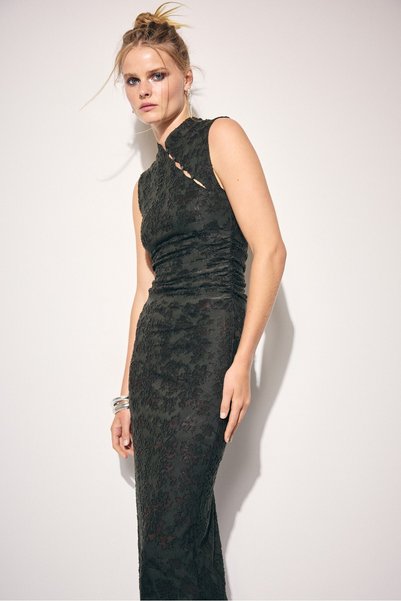 Hakim Collar Sleeveless Midi Dress