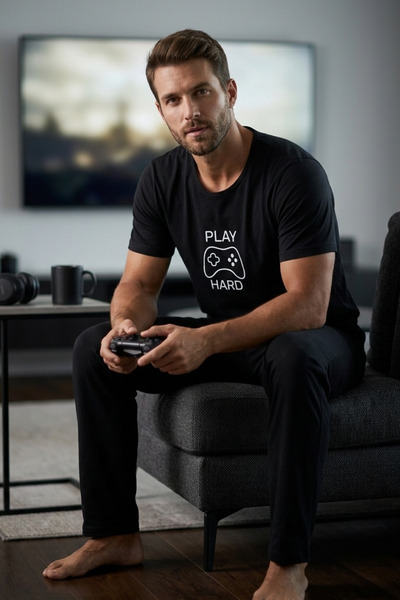 Men's Short Sleeve Knitted Pajamas Set