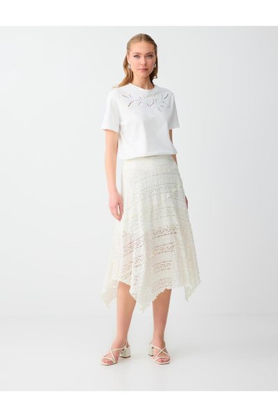 Off-White Relaxed Fit Regular Waist Lace Detailed Knitted Skirt