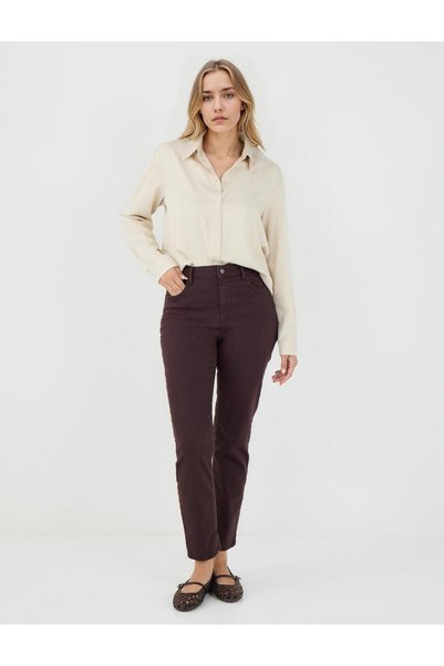 Bitter Brown High Waist Regular Leg Woven Trousers