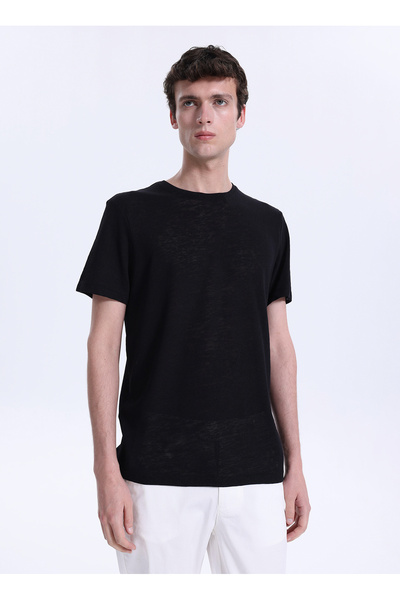 Black Men's Slim Fit Flamlı T-Shirt F6Sm-Tst 2900