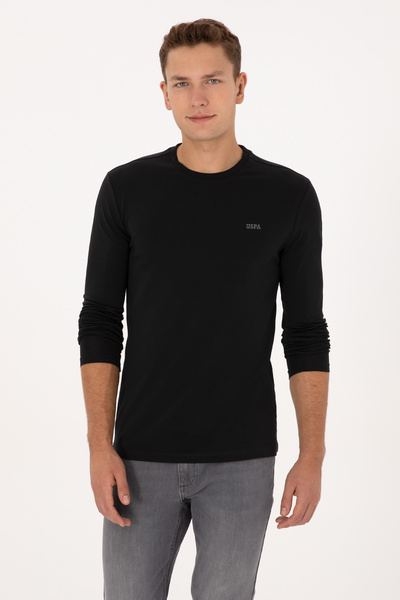 Men's Slim Fit Crew Neck Black Single Jersey Basic Sweatshirt 50313744-Vr046