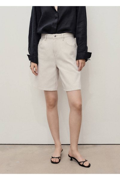 Denim Bermuda Shorts with Stripes