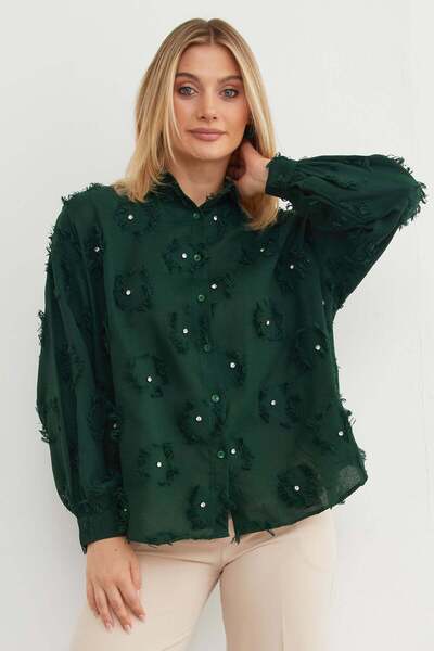 Stone-Embroidered Tassel Casual Shirt
