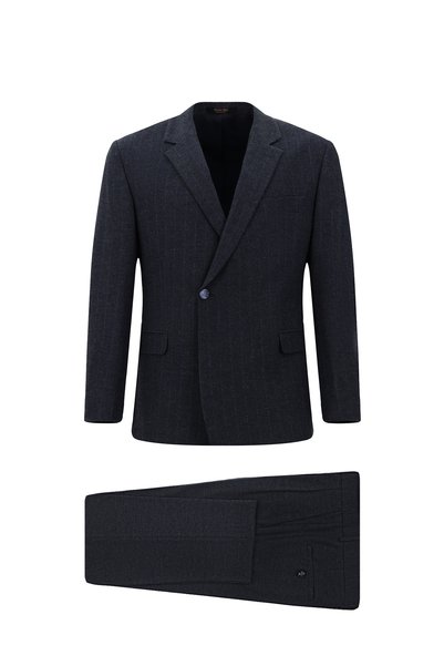 6 Drop Regular Fit Woolen Striped Double-Breasted Suit