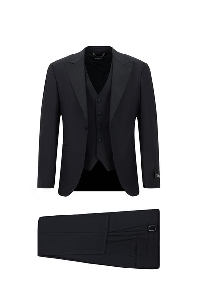 7 Drop Slim Fit Pointed Collar Vest Wool Tuxedo & Groom Suit