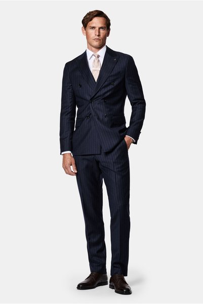 6 Drop Regular Fit Standard Cut 100% Wool Double-Breasted Striped Italian Suit