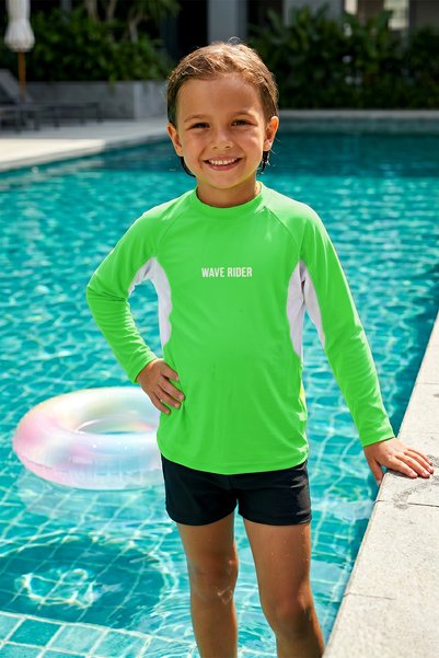 Uv Protection Boys' Long Sleeve Single Top 5274 Neon Green