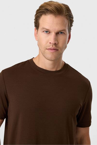 Regular Fit Brown Crew Neck T-Shirt