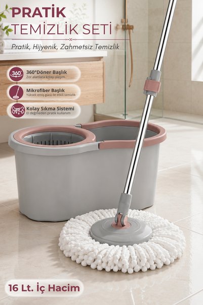 16 Liters. 360 °   Rotating Head Cleaning Set - Microfiber Mop and Easy Squeeze System