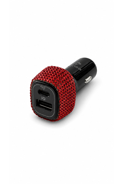 Премиум брз полнач за автомобил со кристални камења 40W | USB-C & USB | компатибилен со iPhone, Samsung
