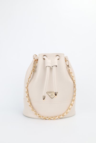 Women's Cream Chain Detailed Drawstring Shoulder Crossbody Bag Momo