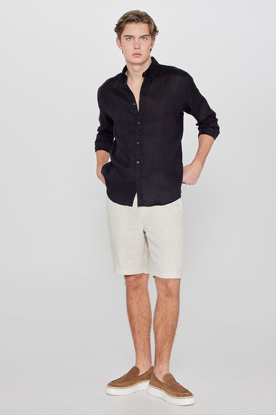 100% Linen Regular Fit Normal Cut Shorts with Pockets