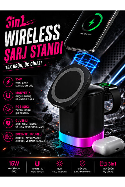 15W брз IOS - Android компатибилен AirPods Magsafe безжичен држач за полнење - со RGB светло