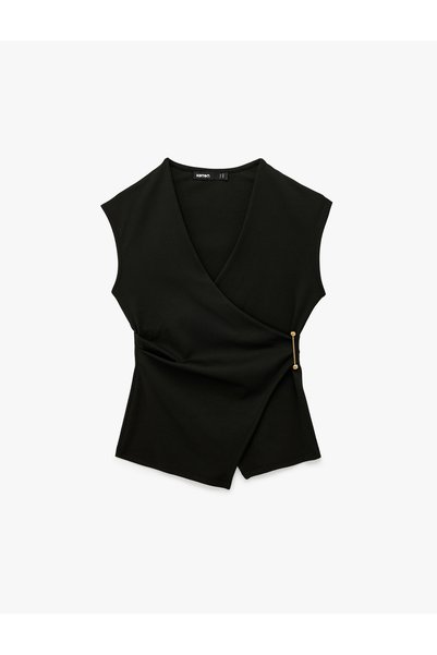 Slim Fit V-Neck Double-Breasted Vest with Metal Accessories