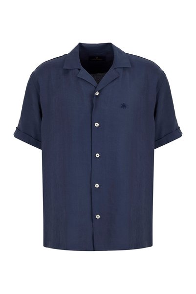 Navy Blue Men's Regular Fit Embroidered Shirt BBSS26MSH018