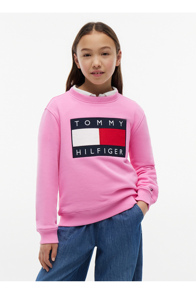Pink Girls' Regular Fit Printed Sweatshirt KS0KS00709-HERITAGE FLAG SWEATSHIRT