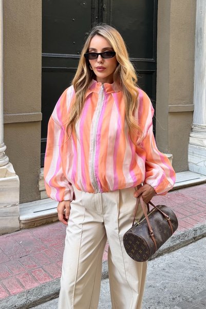 Pink - Orange Striped Lolita Jacket - 4178