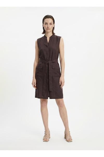 Brown Women's Regular Fit Dress with Cowl Neck F6Sl-Elb0346