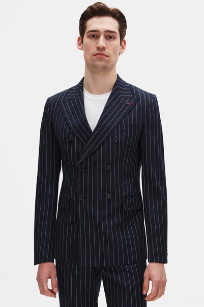 Ds Damat Regular Fit Navy Striped Double-Breasted Suit