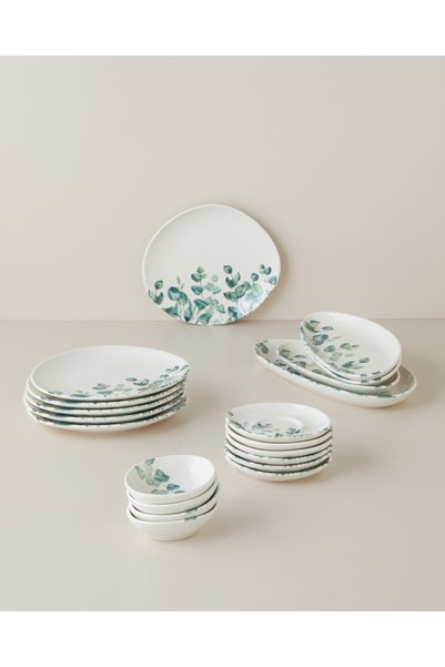 Eucalyptus Porcelain Breakfast Set 20 Pieces for 6 People Green