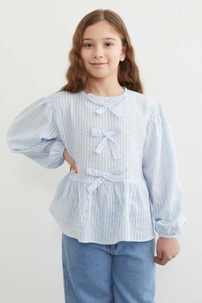 Striped Girls' Blouse with Bow Detail