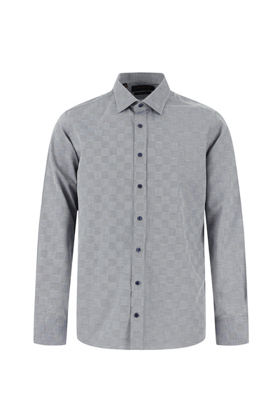 Long Sleeve Slim Fit Slim Fit Patterned Cotton Shirt