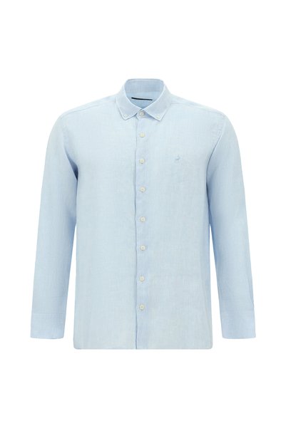 Long Sleeve Regular Fit Buttoned Collar Linen Shirt