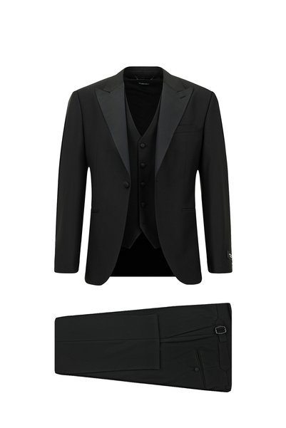7 Drop Slim Fit Pointed Collar Vest Wool Tuxedo & Groom Suit