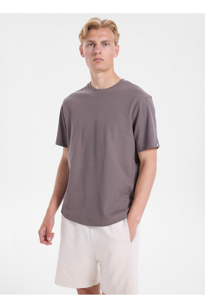 Mink Men's Regular Fit Ribbed Pattern T-Shirt W2610159207 Mink T-Shirt