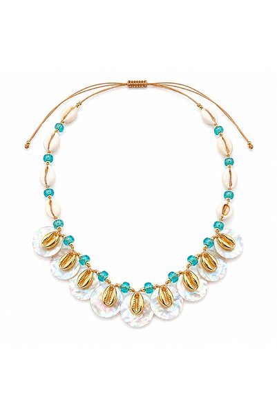 Sea Shell Blue Bead Elevator Necklace