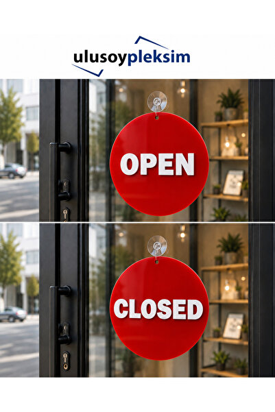 Двострана табла за врата OPEN CLOSED, тркалезна, од плексиглас