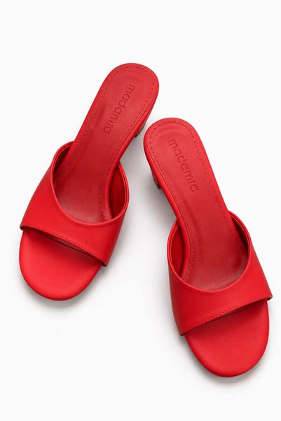Red Women's Short Heeled Strappy Slippers Daily Stylish Open Toe Slippers