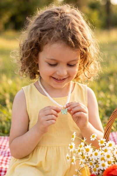 Pearl Beaded Colorful Butterfly Figured Girl's Pearl Necklace